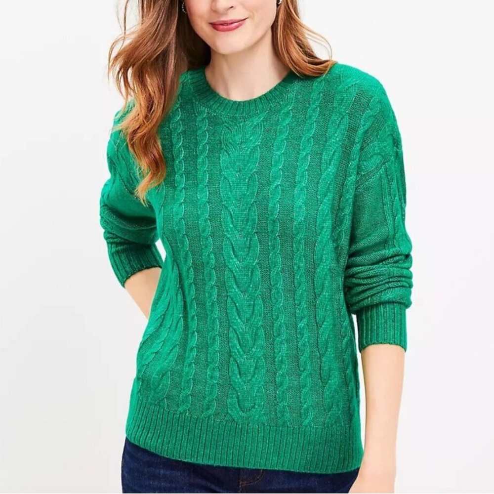 LOFT Emerald Green Cable knit Crewneck Sweater